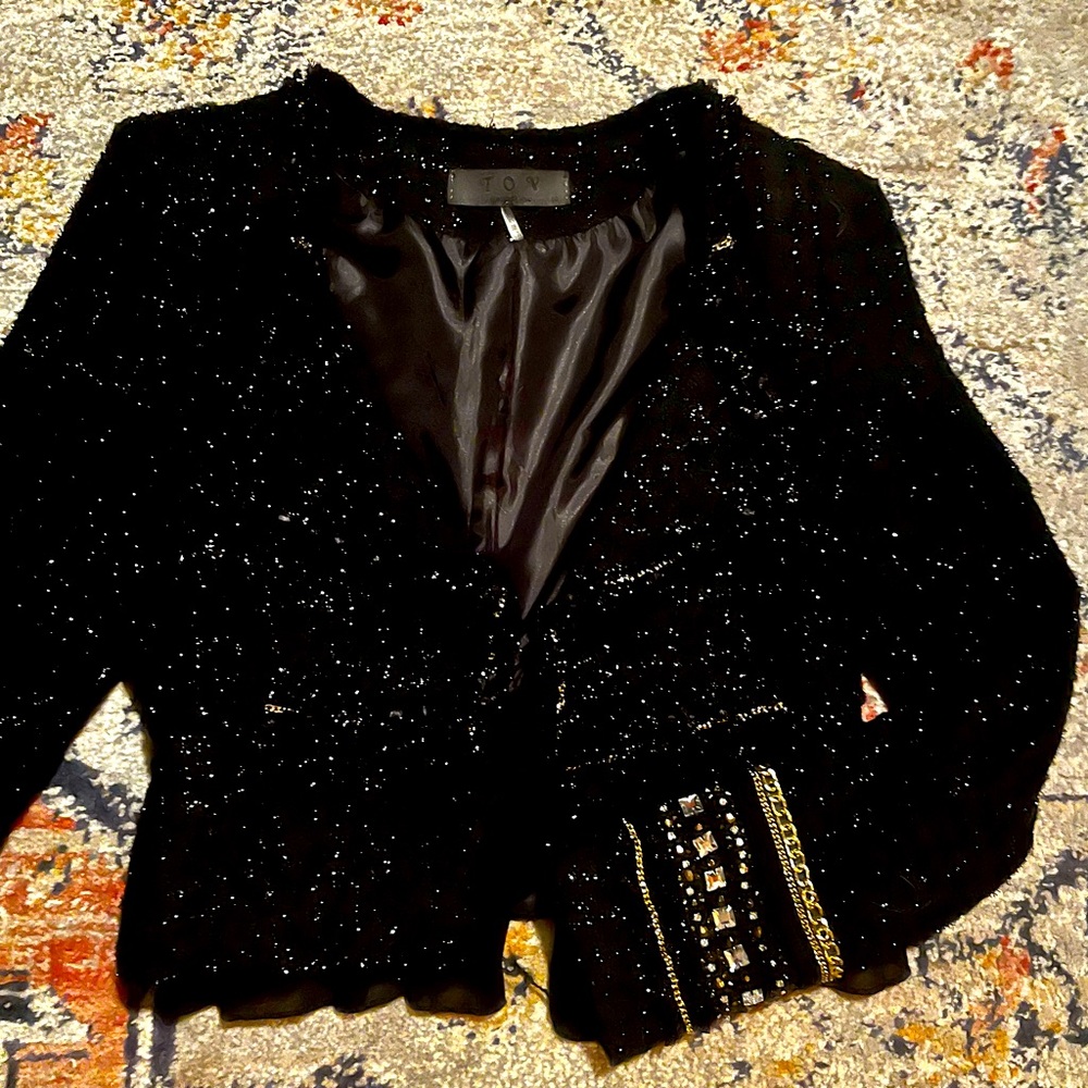 TOV Holy Glistening Blazer with Jeweled Sleeves